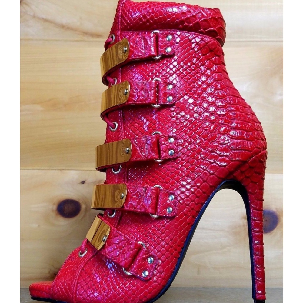 Red Snake Skin Booties!! Designer shoes!!!❤️